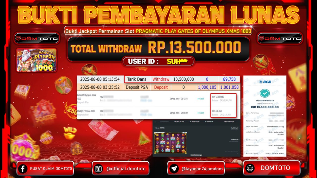 🔥🔥 JACKPOT SLOT GATES OF OLYMPUS 1000 08 AGUSTUS 2025 🔥🔥 SELAMAT KEPADA PEMENANG ID : SUHUXXXX